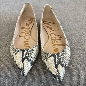 Sam Edelman Shoes Womens 9M/39 Sally Snakeskin Print Leather Pointed Toe Flat